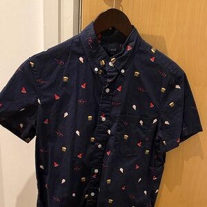 J. Crew Men's Dark Blue Shirt with Colorful Icons